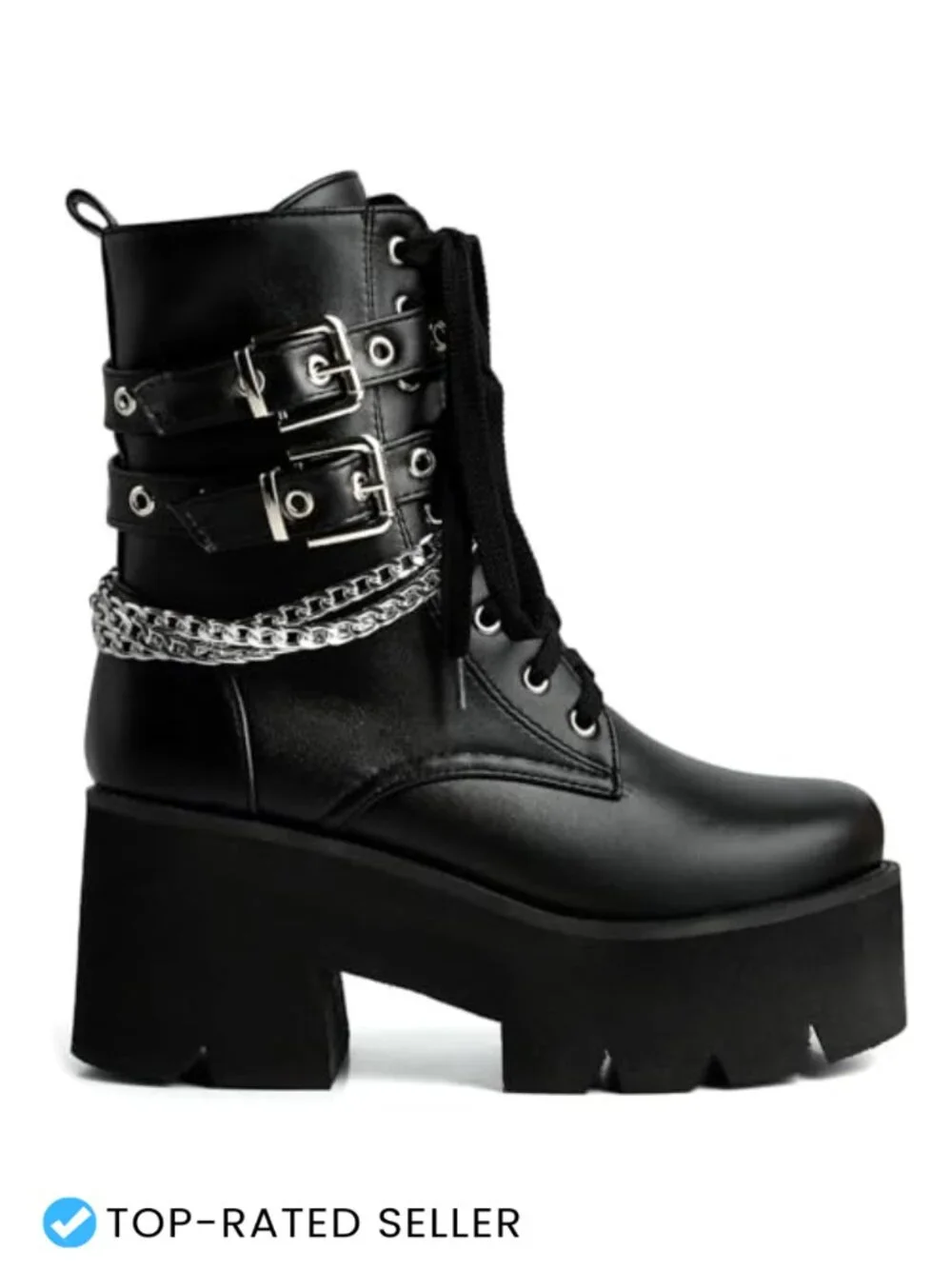 Chunky Platform Gothic Ankle Boots Lace Up Chain High Heel Combat Boots